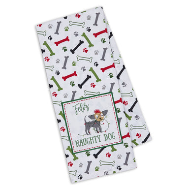Feliz Naughty Dog Applique Dishtowel    