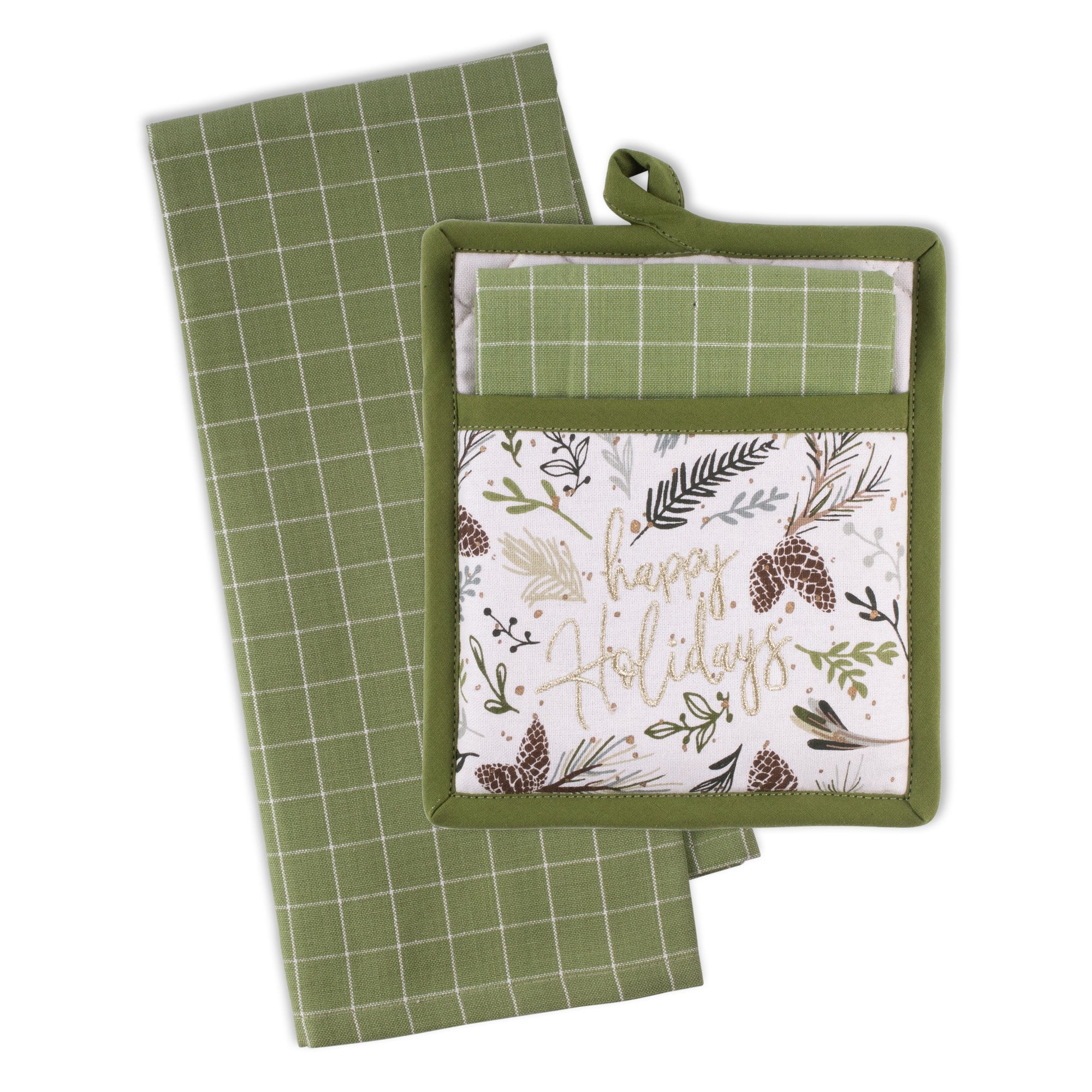 Enchanted Happy Holidays Potholder and Dishtowel Set    