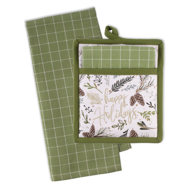 Enchanted Happy Holidays Potholder and Dishtowel Set    
