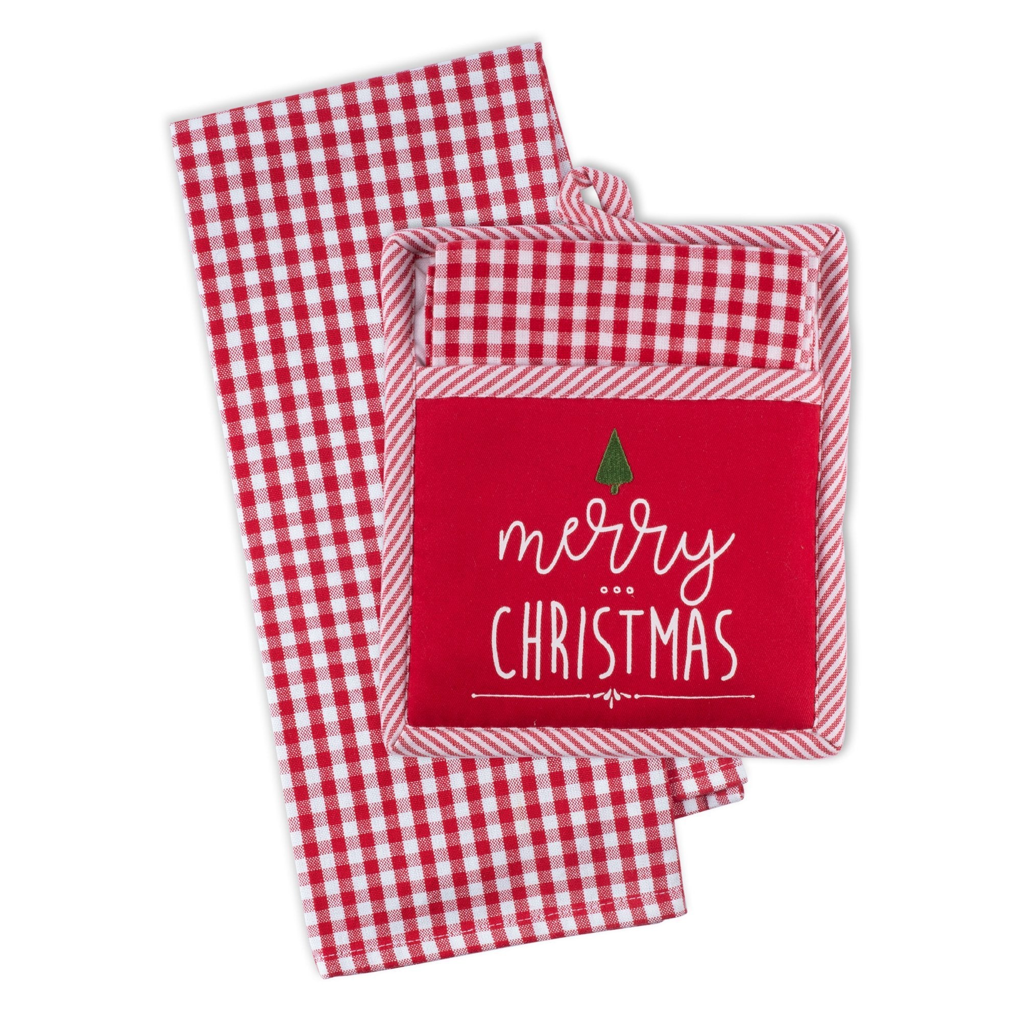 Merry Christmas Dishtowel and Potholder Set    