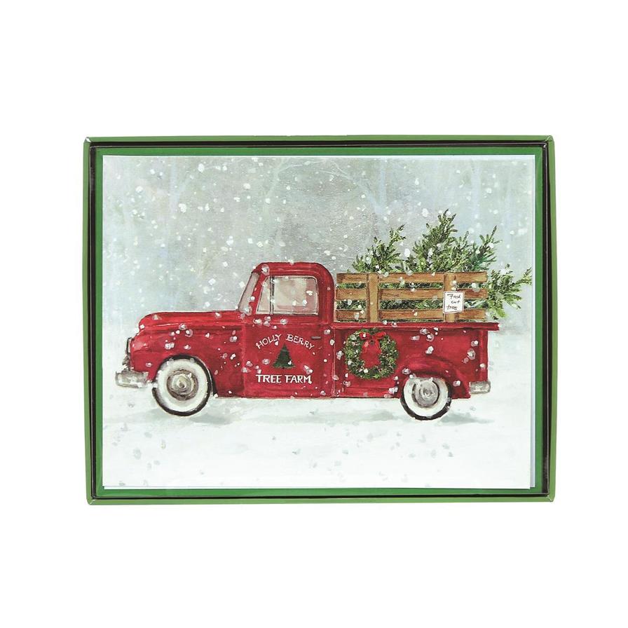 Holly Berry Tree Farm Red Truck Boxed Christmas Cards    