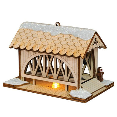 Ginger Cottages - One Horse Open Sleigh Covered Bridge Ornament    