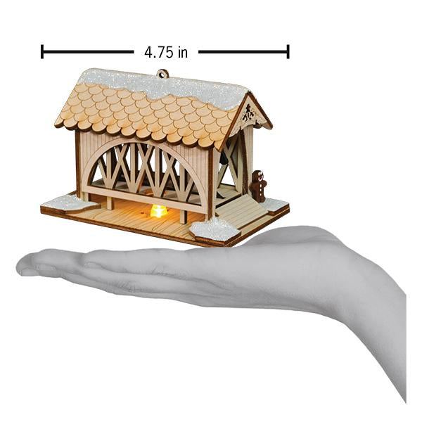 Ginger Cottages - One Horse Open Sleigh Covered Bridge Ornament    
