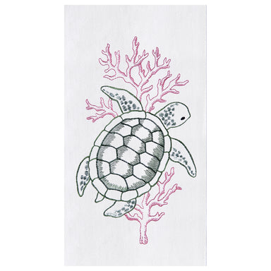 Green Sea Turtle Embroidered Flour Sack Kitchen Towel    