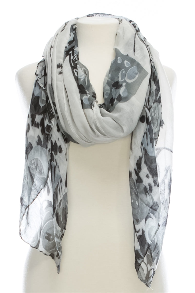 Butterflies and Grass Scarf - Grey    