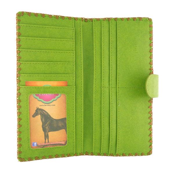 Lavishy Embroidered Polish Flower - Large Flat Vegan Wallet    