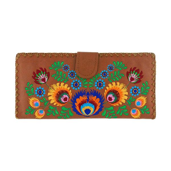Lavishy Embroidered Polish Flower - Large Flat Vegan Wallet    