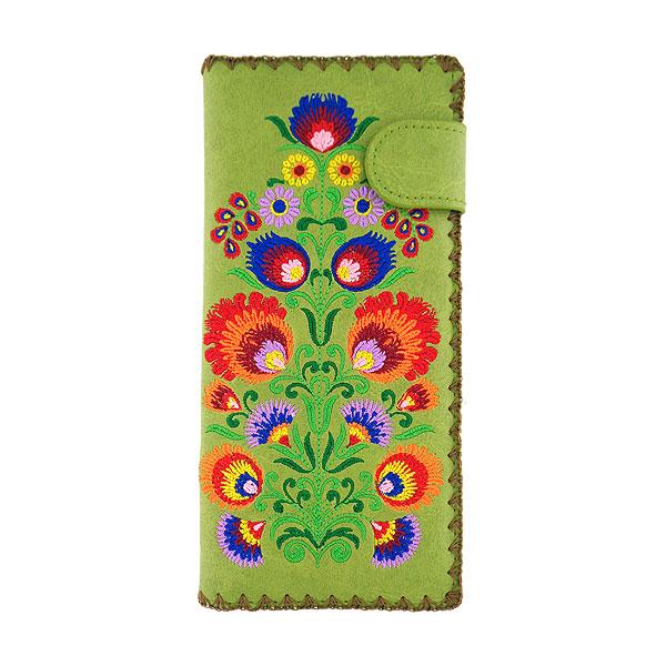 Lavishy Embroidered Bohemian Flower - Large Flat Vegan Wallet Green 3272236.3