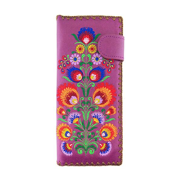 Lavishy Embroidered Bohemian Flower - Large Flat Vegan Wallet Purple 3272236.4