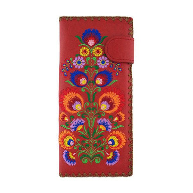 Lavishy Embroidered Bohemian Flower - Large Flat Vegan Wallet Red 3272236.5