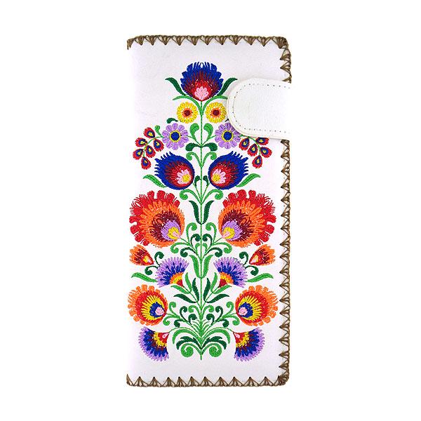 Lavishy Embroidered Bohemian Flower - Large Flat Vegan Wallet White 3272236.6