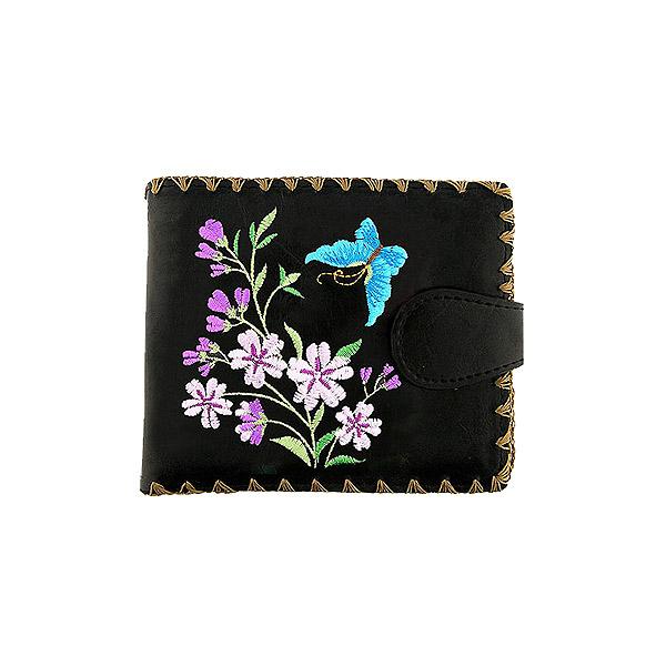 Lavishy Embroidered Cherry Blossom & Butterfly - Medium Vegan Wallet Black 3272128.1