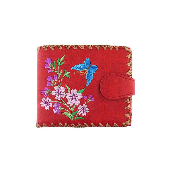 Lavishy Embroidered Cherry Blossom & Butterfly - Medium Vegan Wallet Red 3272128.2
