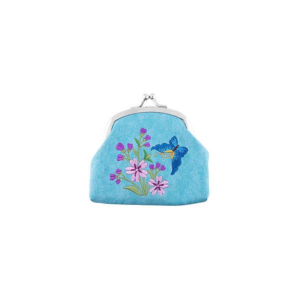 Lavishy Embroidered Butterfly & Cherry Blossom - Vegan Coin Purse Baby Blue 3272127.1