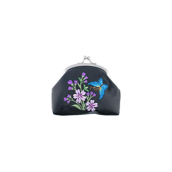 Lavishy Embroidered Butterfly & Cherry Blossom - Vegan Coin Purse Black 3272127.2