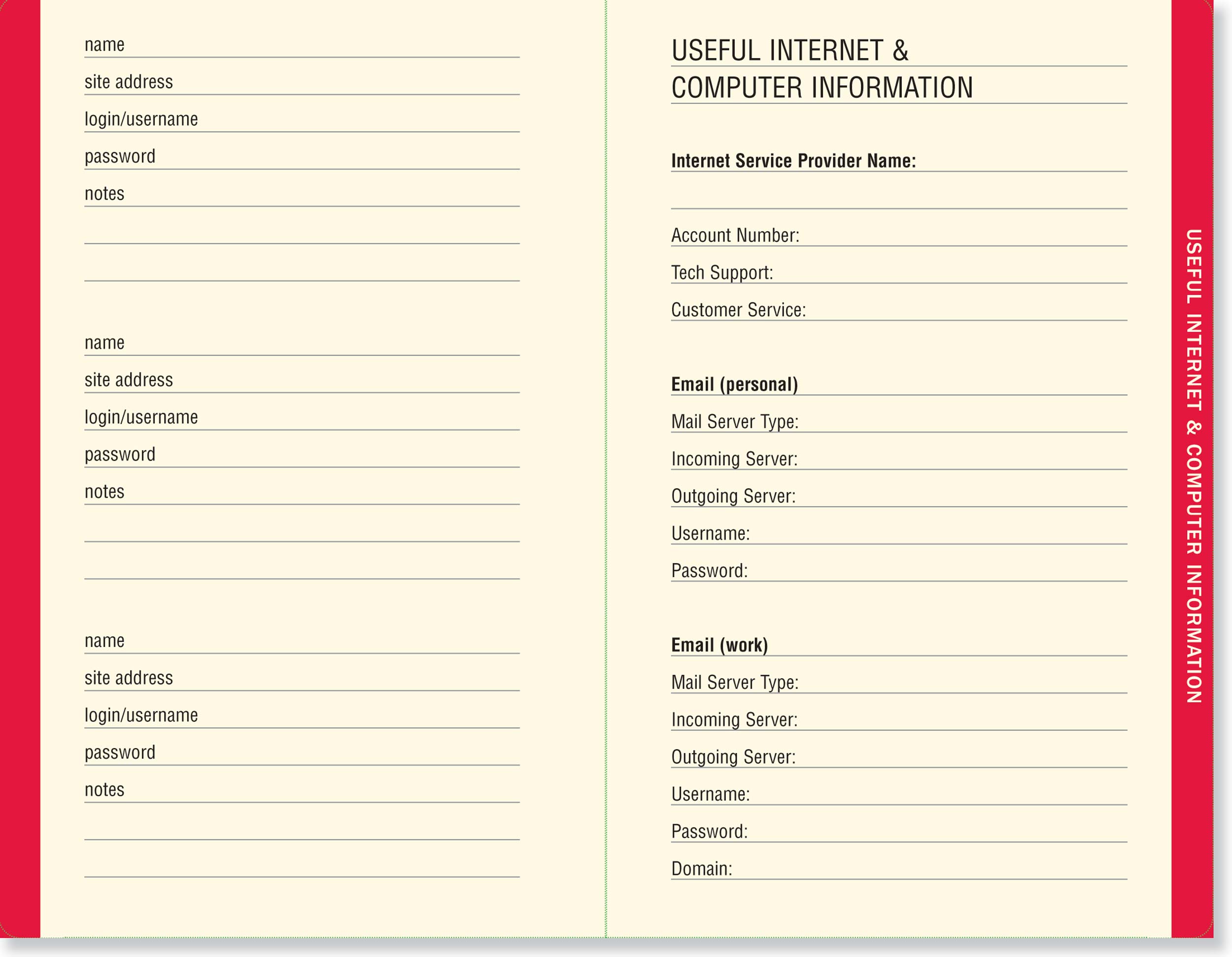 Personal Internet Address & Password Logbook    