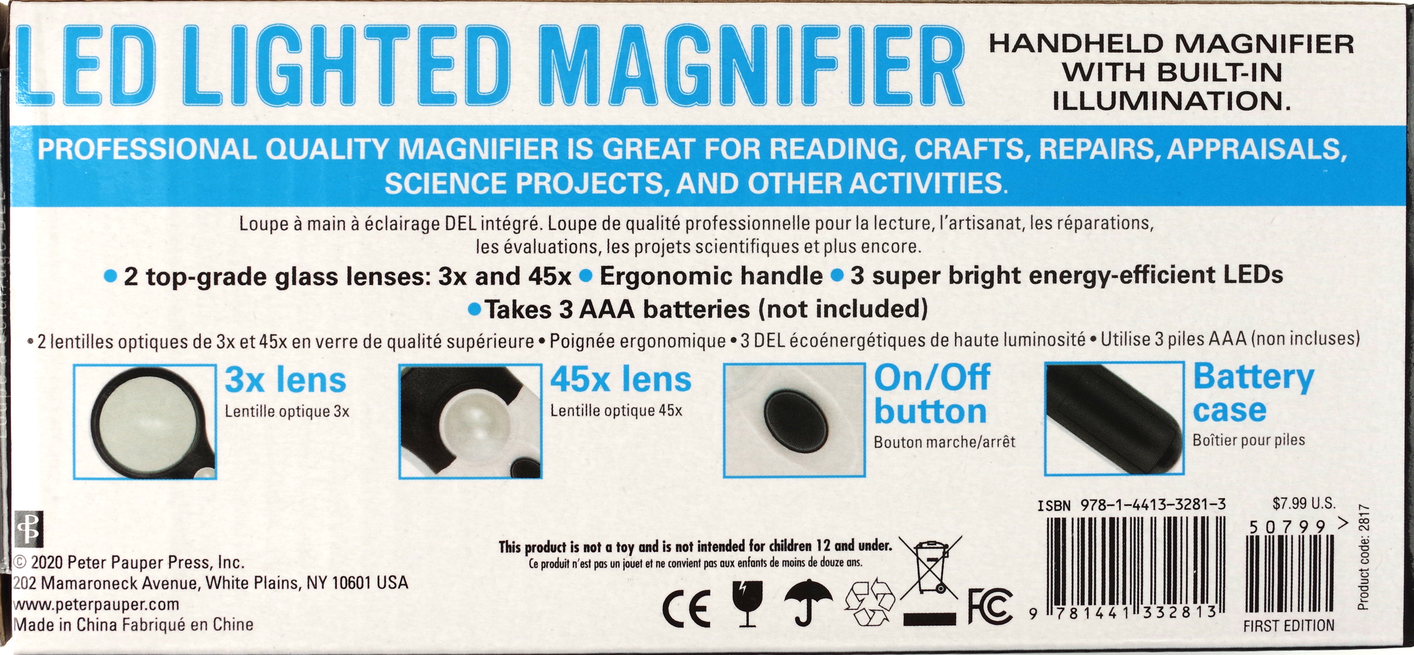 LED Lighted Magnifier - 3X and 45X    