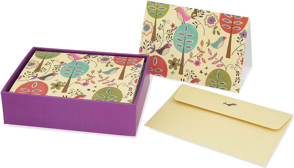 Boxed Note Cards - Folk Art Birds    