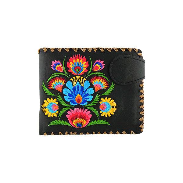 Lavishy Embroidered Polish Style Flora - Medium Vegan Wallet Black 3272131.1
