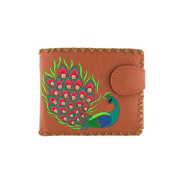 Lavishy Embroidered Peacock - Medium Vegan Wallet Brown 3272132.1