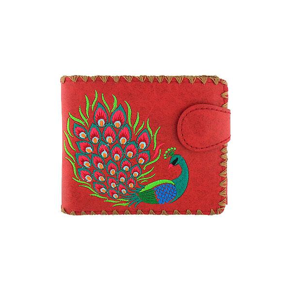 Lavishy Embroidered Peacock - Medium Vegan Wallet Red 3272132.6