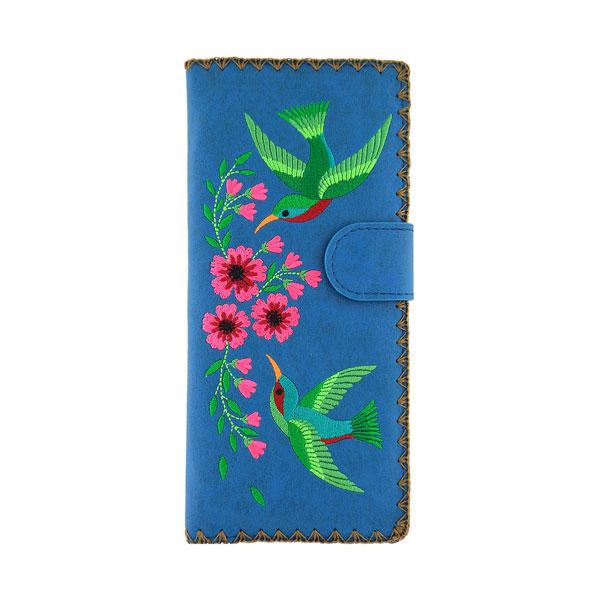 Lavishy Embroidered Hummingbird - Large Flat Vegan Wallet Blue 3272123.3