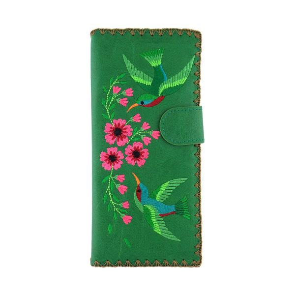 Lavishy Embroidered Hummingbird - Large Flat Vegan Wallet Green 3272123.5