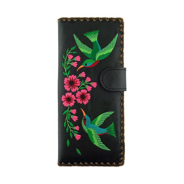 Lavishy Embroidered Hummingbird - Large Flat Vegan Wallet Black 3272123.1