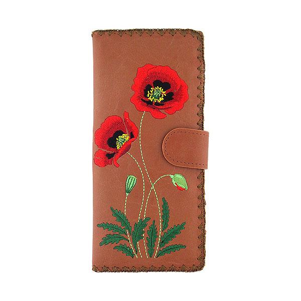 Lavishy Embroidered Poppy Flower - Large Flat Vegan Wallet Brown 3272124.5