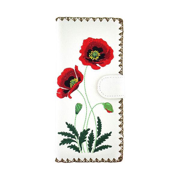 Lavishy Embroidered Poppy Flower - Large Flat Vegan Wallet White 3272124.3