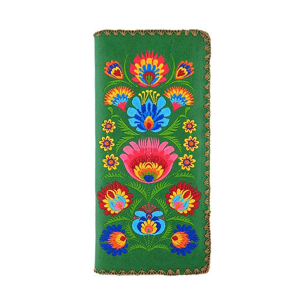 Lavishy Embroidered Polish Style Flora - Large Flat Vegan Wallet Green 3272122.3