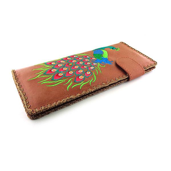 Lavishy Embroidered Peacock - Large Flat Vegan Wallet    