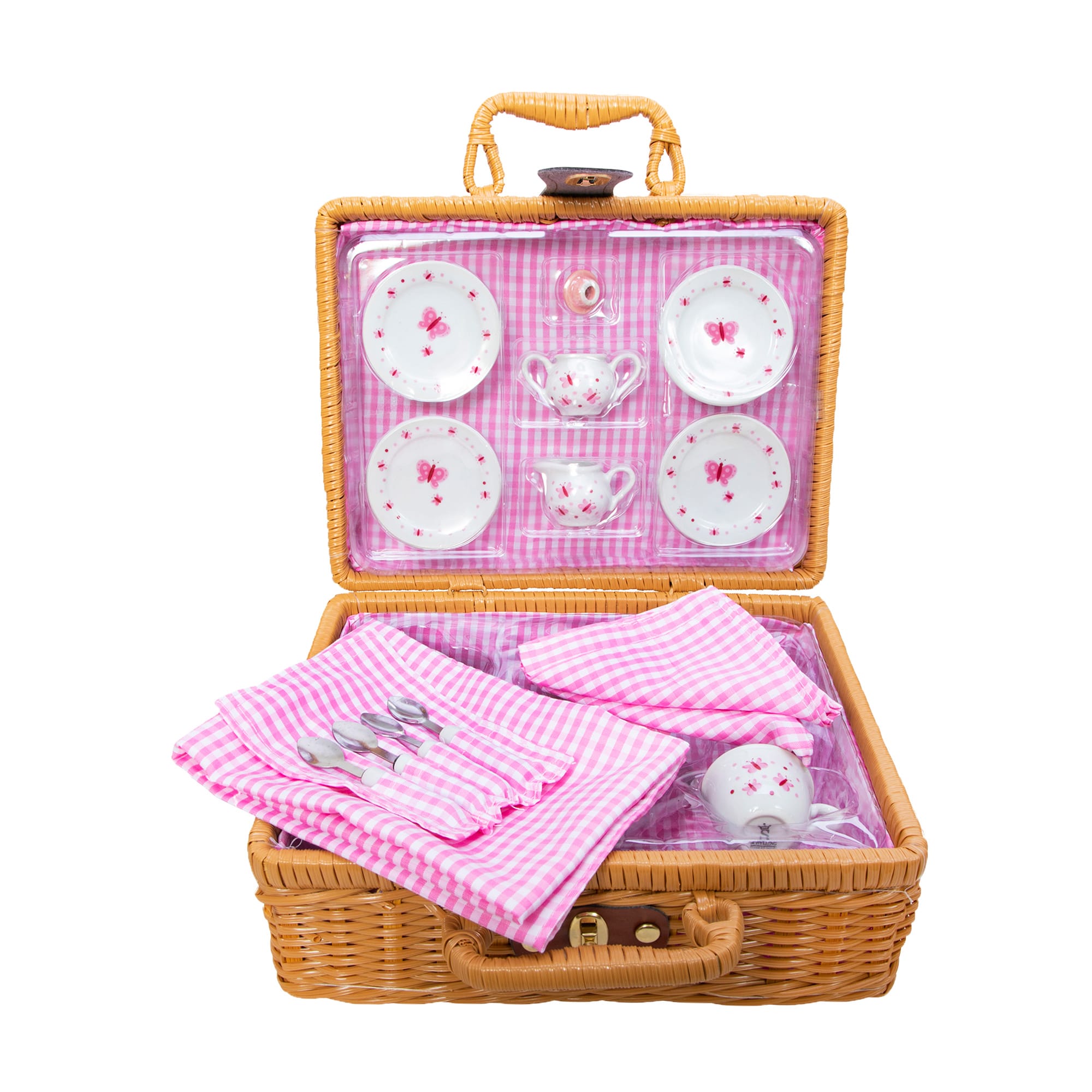 Porcelain Butterfly Tea Set In A Basket    