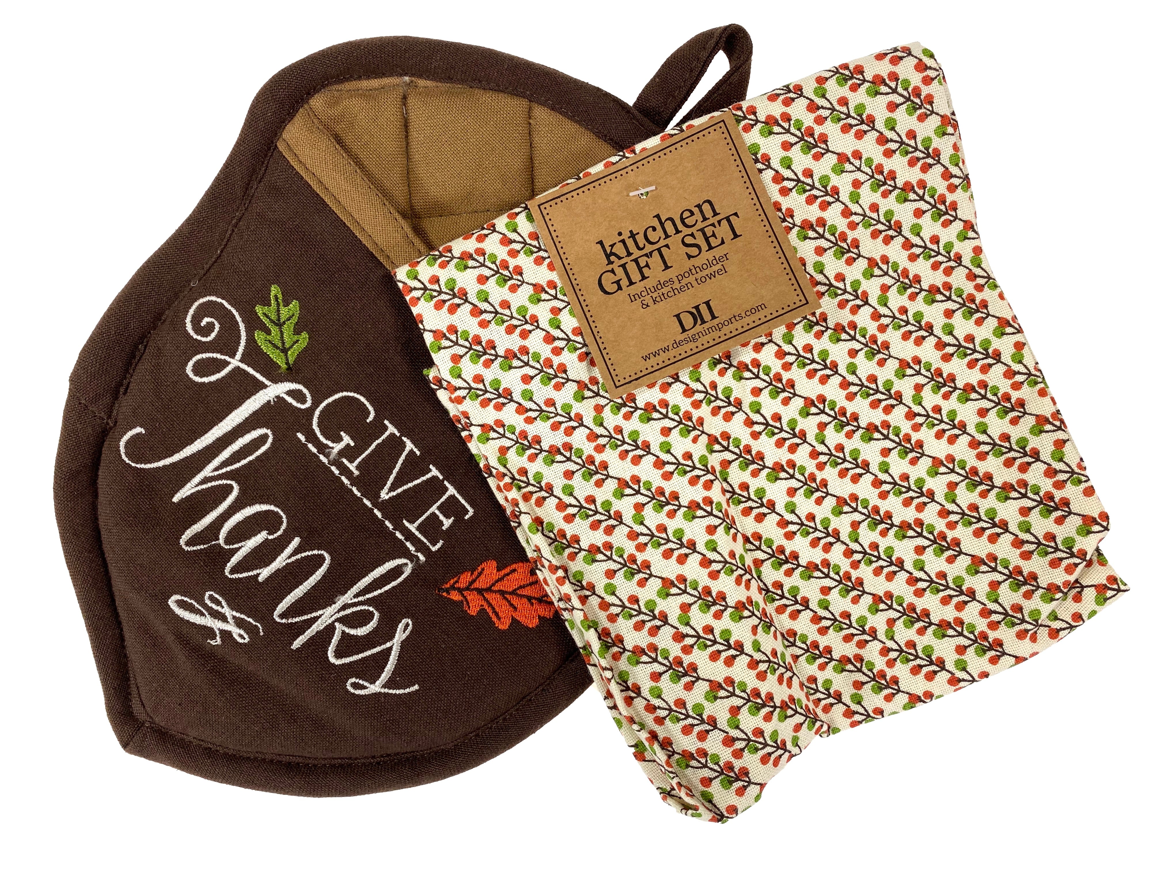 Give Thanks - Acorn Potholder and Dishtowel Set    