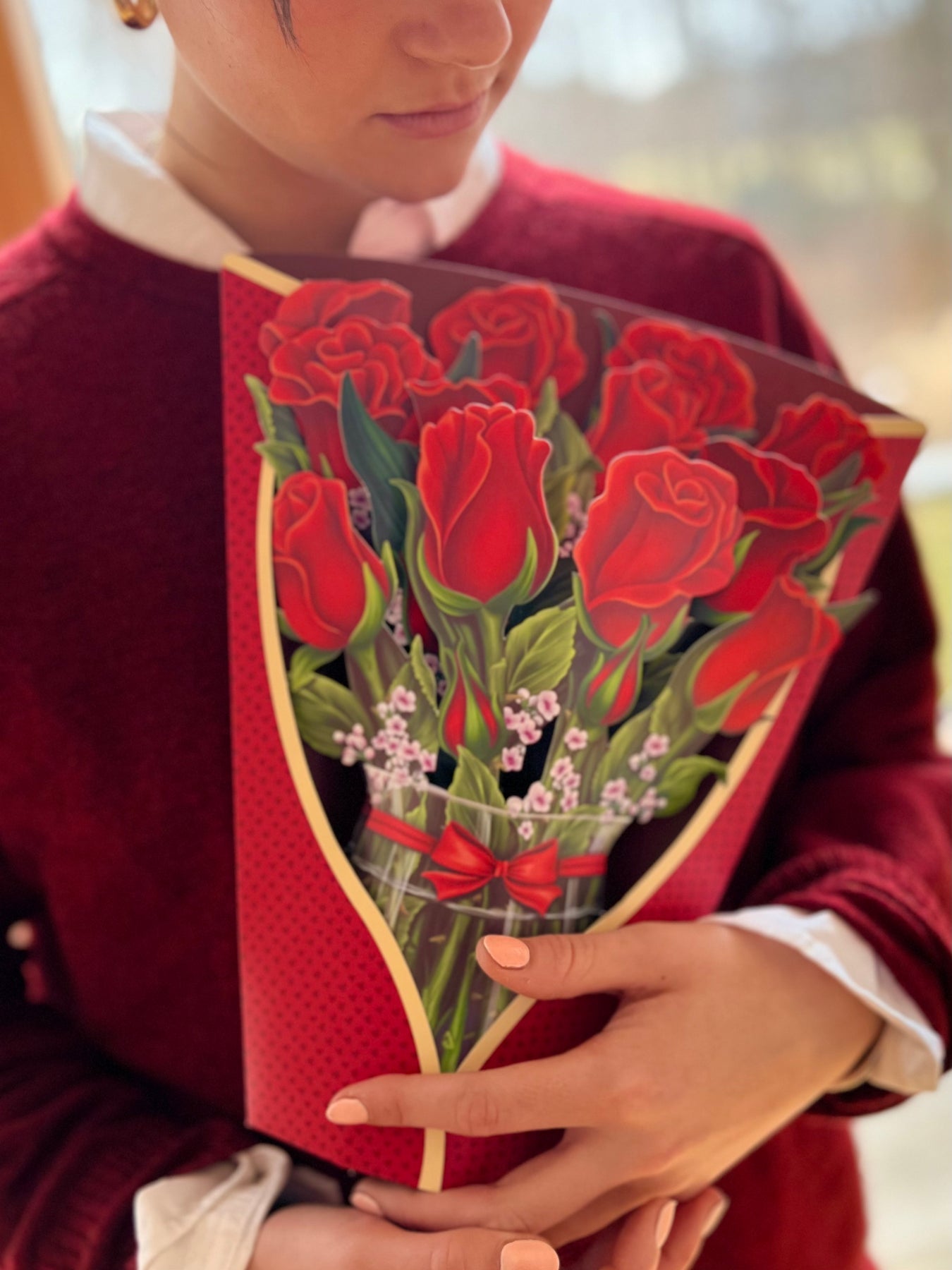 Pop Up Flower Bouquet Greeting Card - Red Roses    