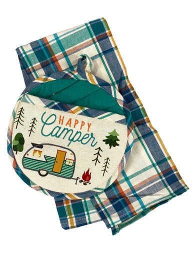 Happy Camper - Dishtowel and Potholder Set    