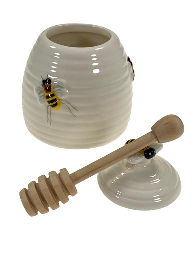 Bee Hive Honey Pot With Wooden Dipper    