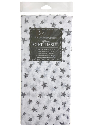Tissue Paper - Silver Glitter Stars    