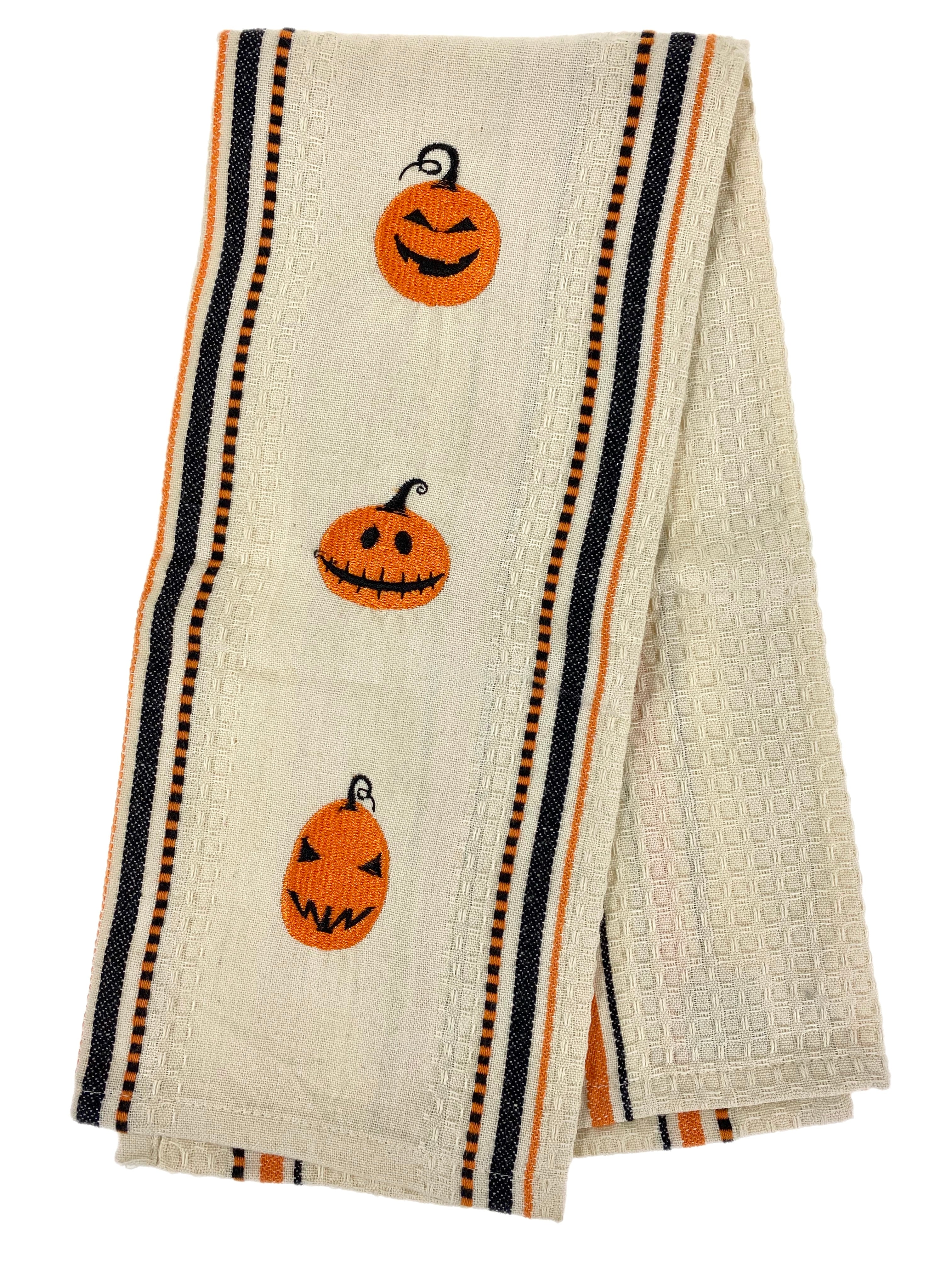 Embroidered Jack O Lantern Dishtowel    