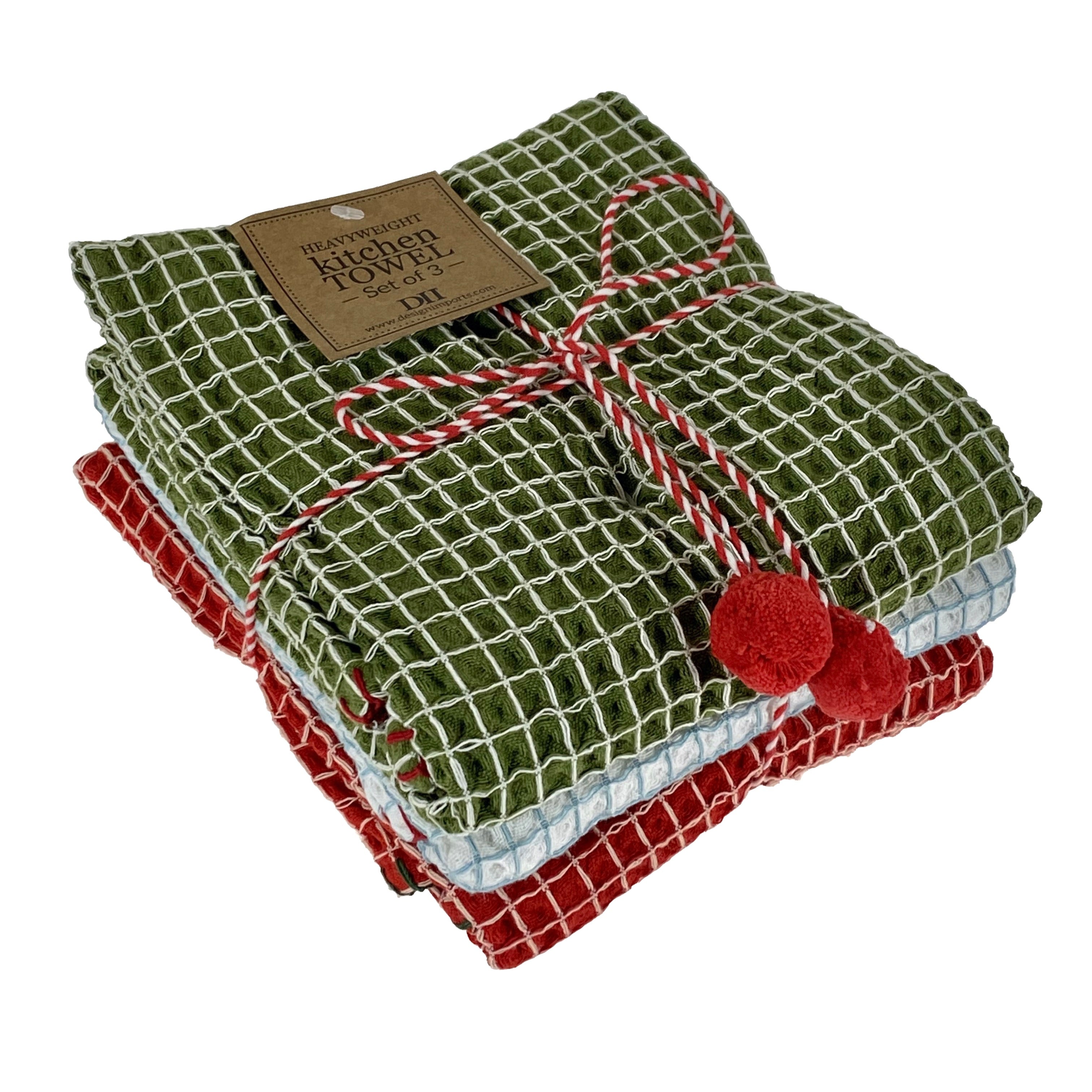 Christmas Cheer Waffle Check Dishtowels - Set of 3    