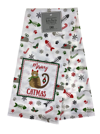 Meowy Catmas Applique Dishtowel    