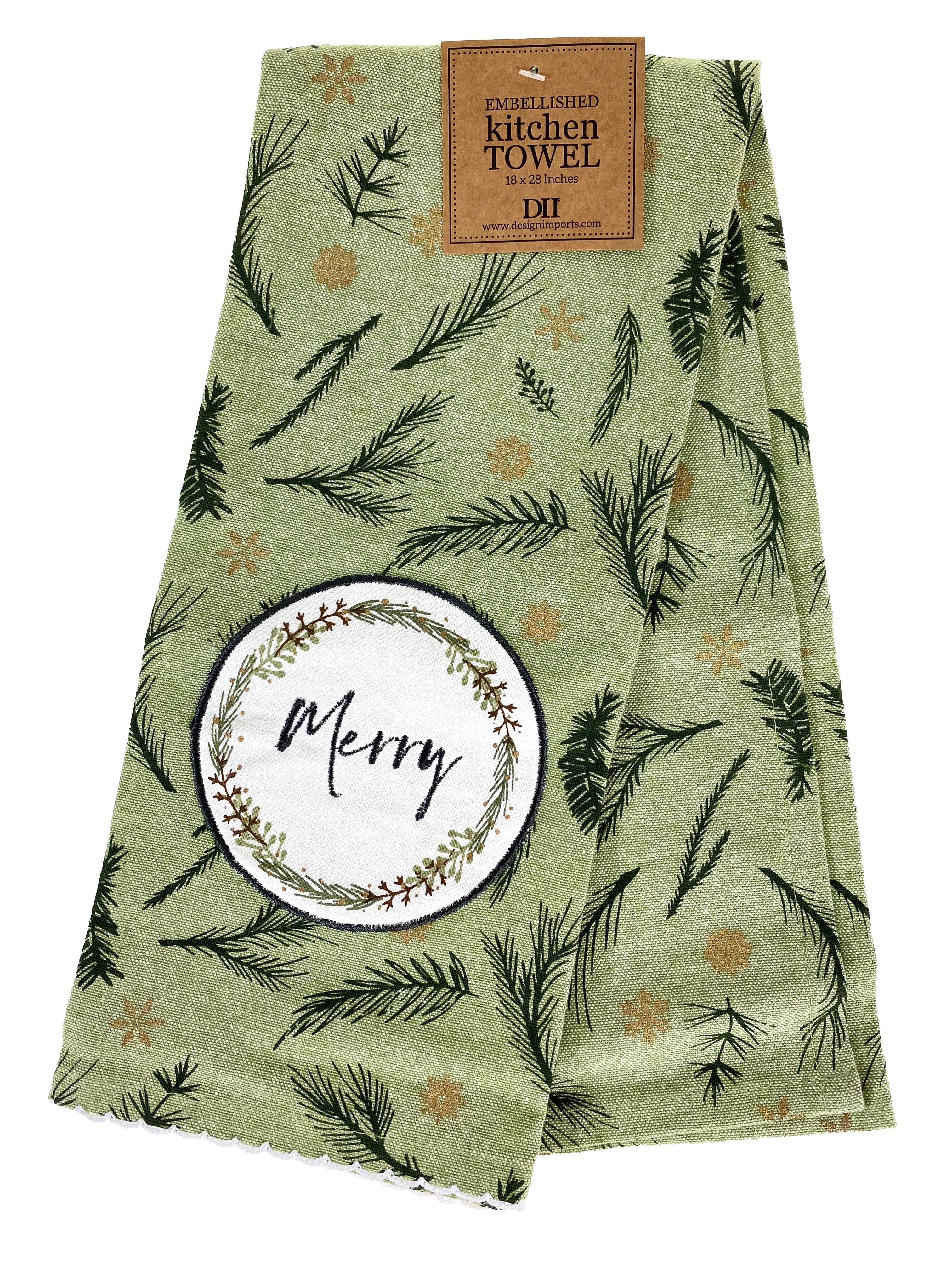 Merry Little Wreath Applique Dishtowel    