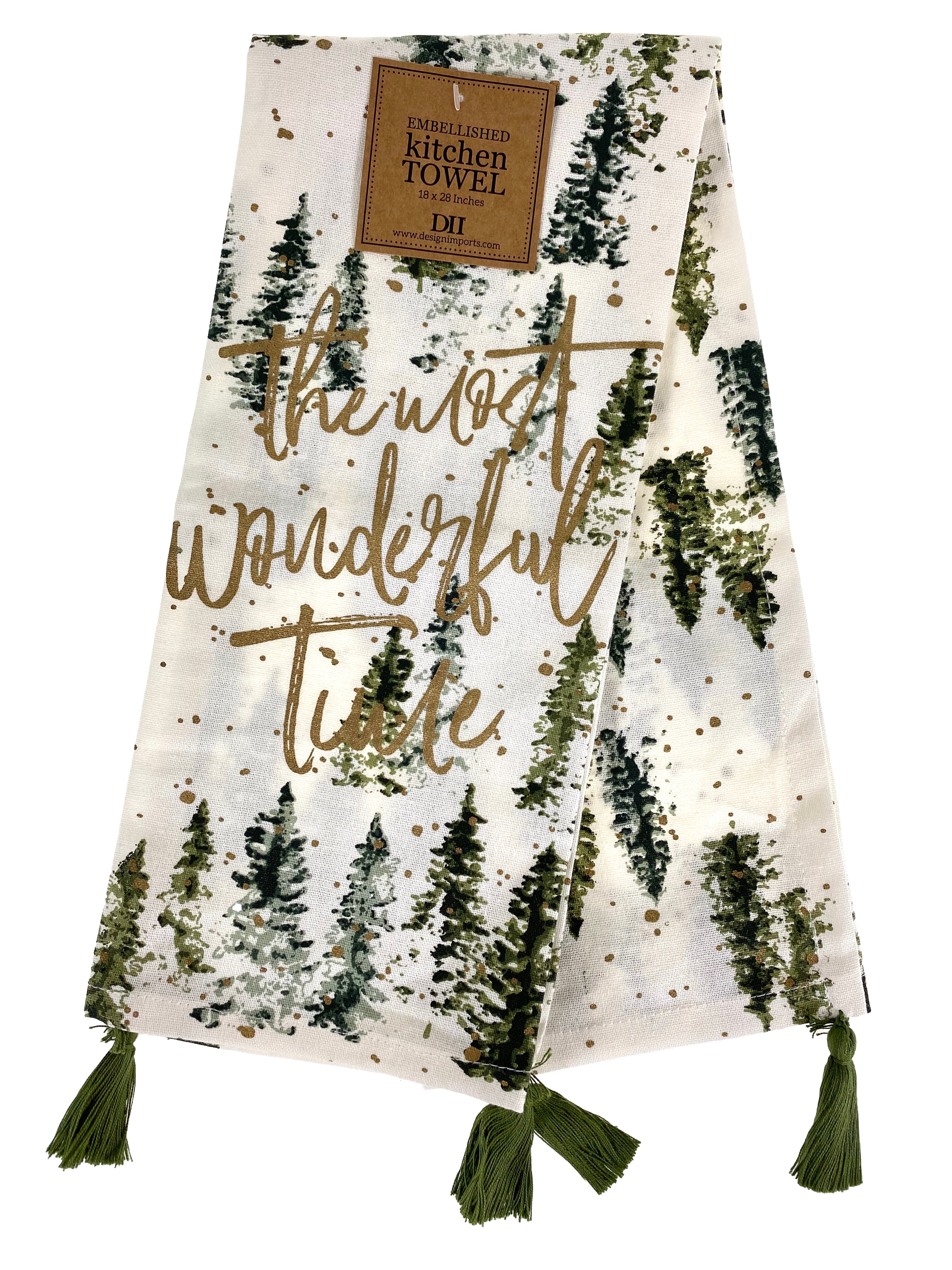 The Most Wonderful Time Tree Dishtowel With Tassels    