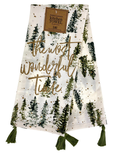 The Most Wonderful Time Tree Dishtowel With Tassels    