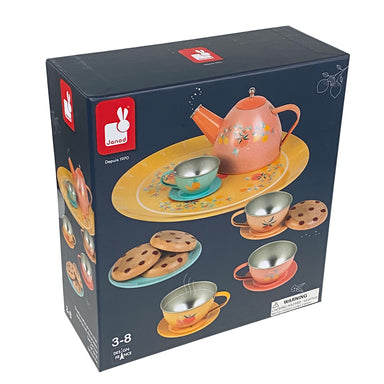 Floral Tin Tea Set With Wooden Cookies    