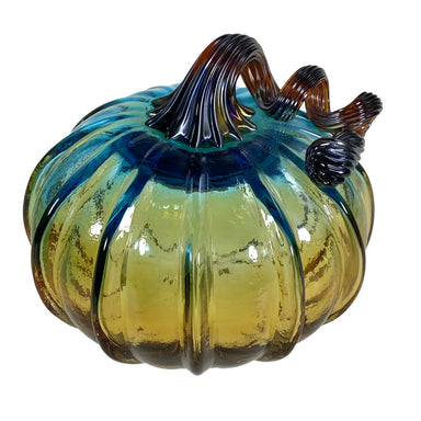 Small Glass Pumpkin - Blue Brown Fade    