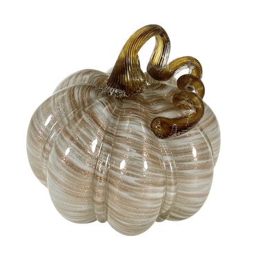 Medium Glass Pumpkin - Cream and Gold Swirl    