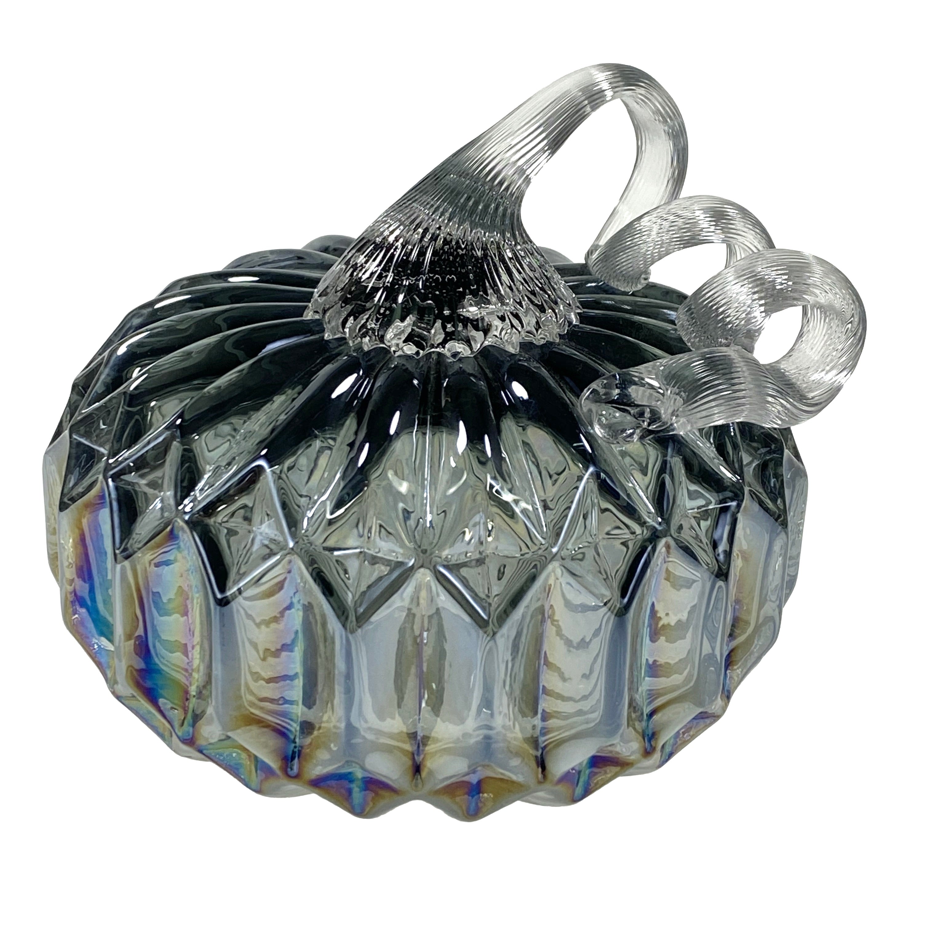 Small Glass Pumpkin - Grey Facets    