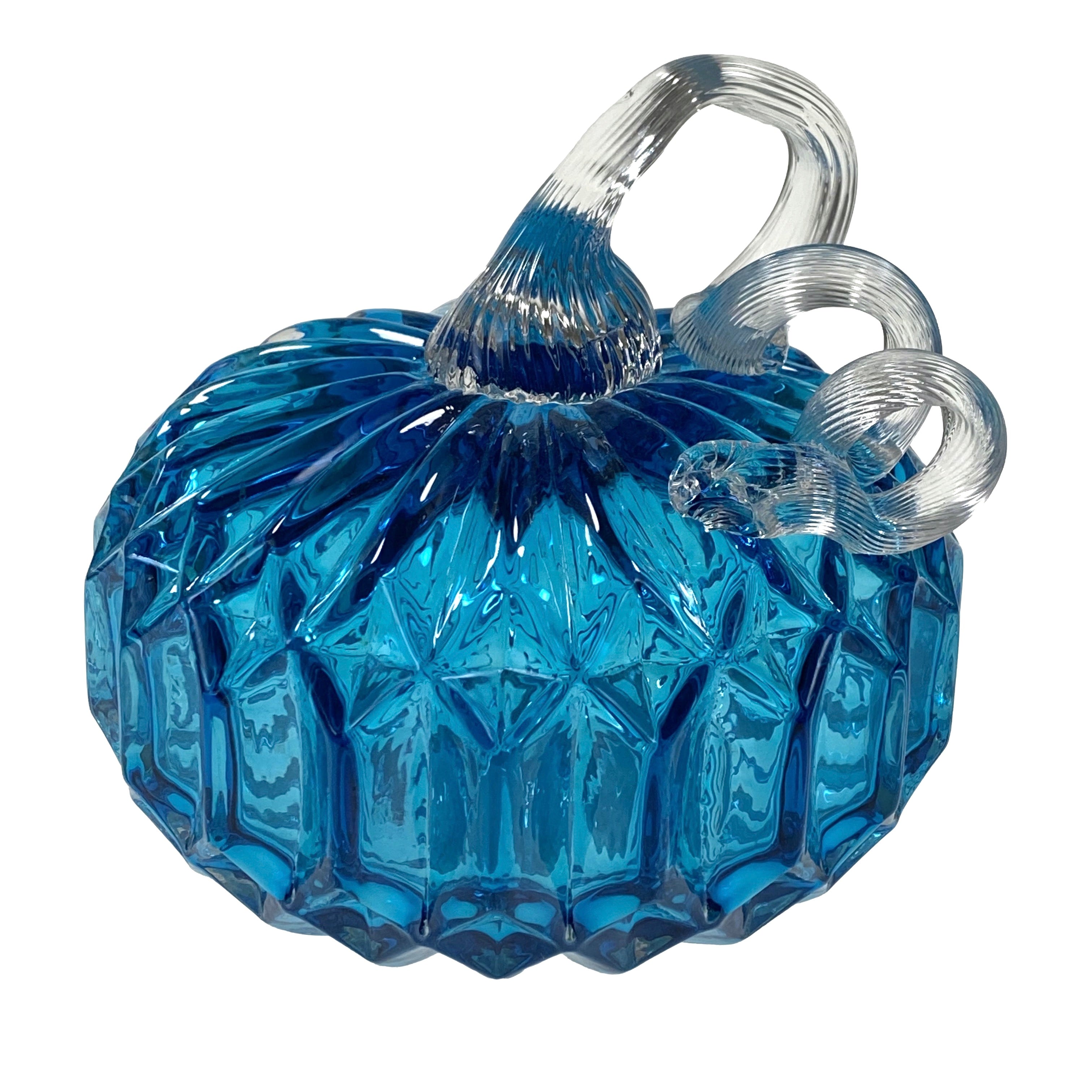 Small Glass Pumpkin - Blue Facets    