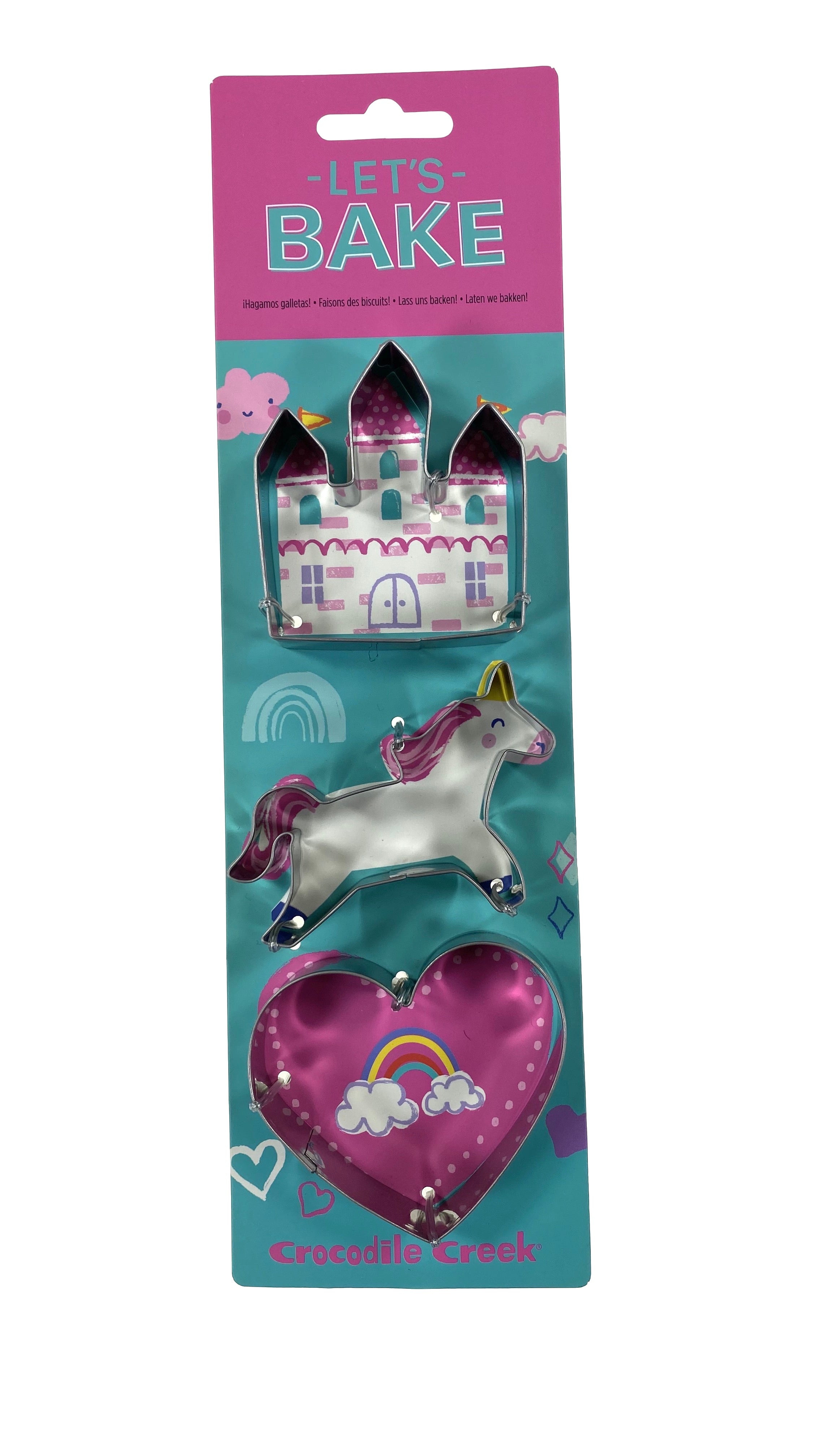 Let's Bake Cookie Cutters set of 3 Unicorn-Castle-Heart    